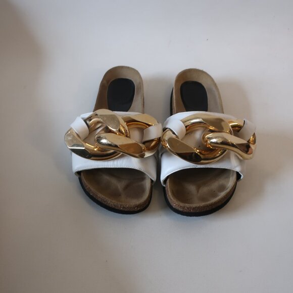 Womens JW Anderson White Gold Oversize Chain Link Accent Slip-On Mule Slides 8.5 - Picture 1 of 12